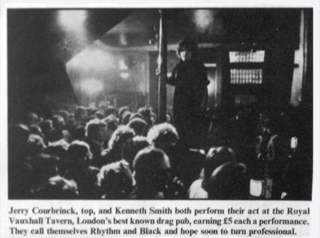 Performer Jerry Courbrinck atop the old RVT bar, 1975 unknown)